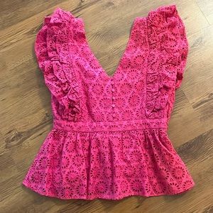 J. Crew Pink Eyelet Lace Top